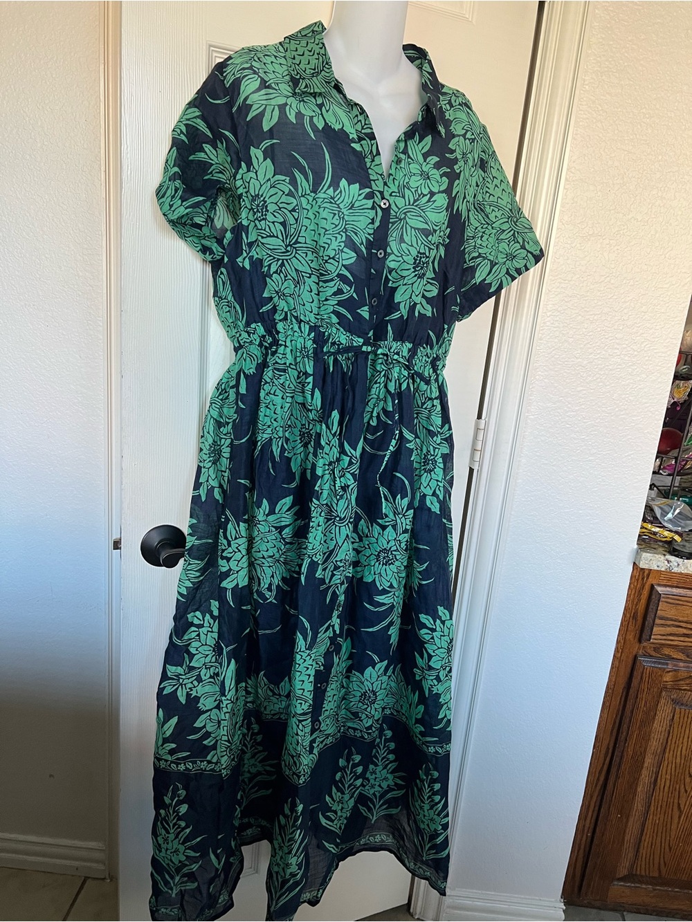 NWT Tall Cerise Shirt-Dress in Pineapple-Print Ramie 14 - Picture 7 of 12